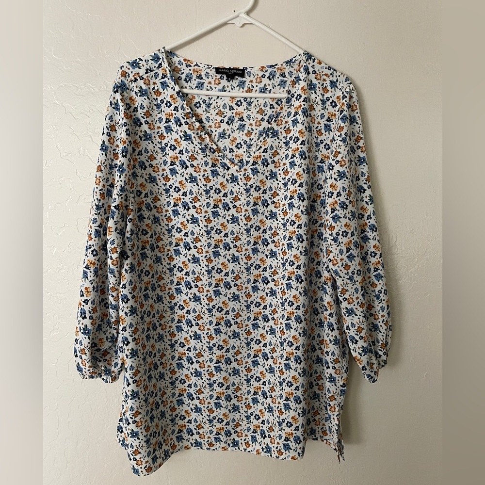 Mario Serrani Blue and Orange Floral Blouse
